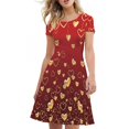 thumbnail image 4 of FKELYI Size S Short Sleeve Dress for Valentine's Day Soft Gold Heart Print Women Summer Dresses Durable Swing Twirl Skater Dress for Dating, 4 of 5
