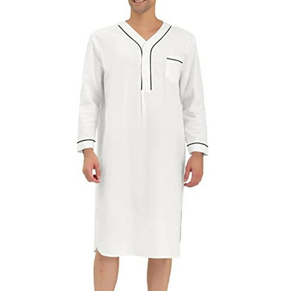 NaWent Muslim Thobe for Men Kaftan with Pockets Button Down Long Gown Men's Arab Thobe Long Sleeve on Clearance White 8(XL)