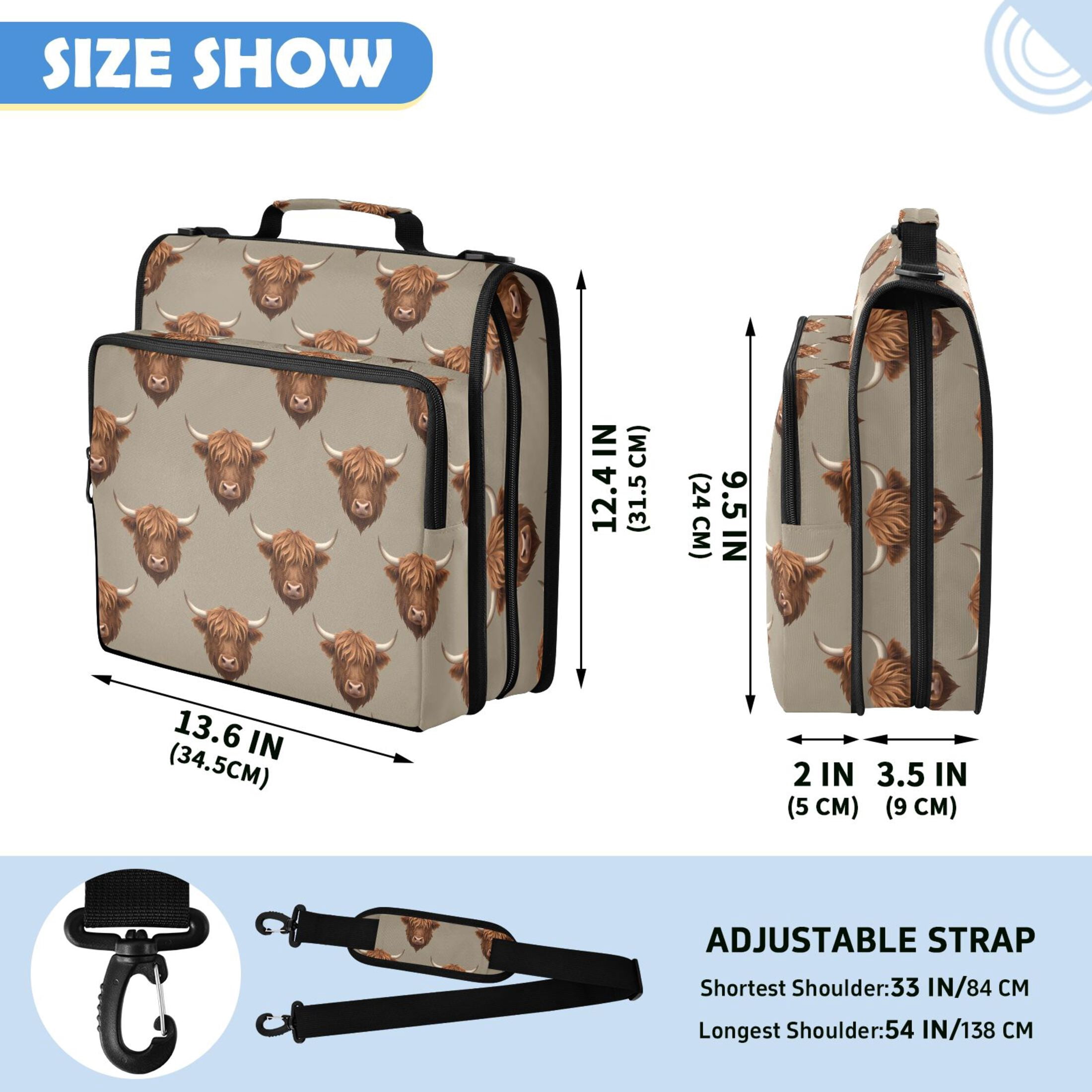 ALAZA Zipper Binder Retro Highland Cattle Pattern 2 inch 3 Ring 500 Sheet Capacity Trapper Keeper File Folder Organizer Bag