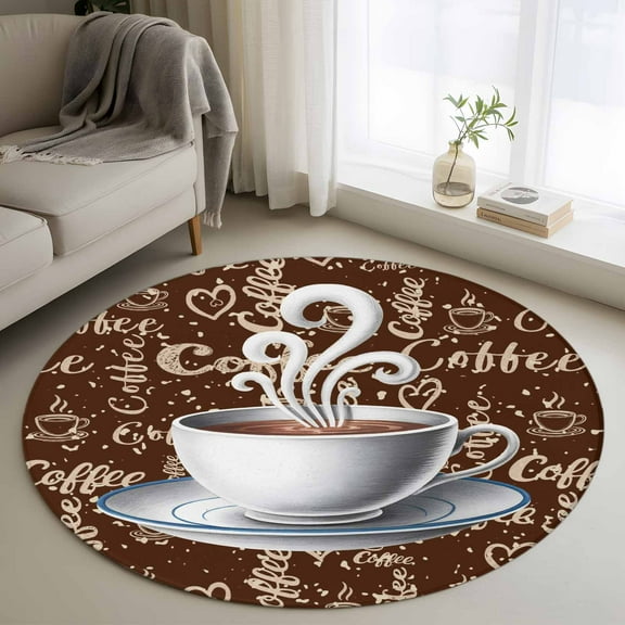 Coffee Round Rug 3ft Washable Circle Entryway Rugs Non Slip Vintage Art Farmhouse Area Rug Indoor Floor Carpet for Bedroom Kitchen Living Room Home Office Dining Room Nursery