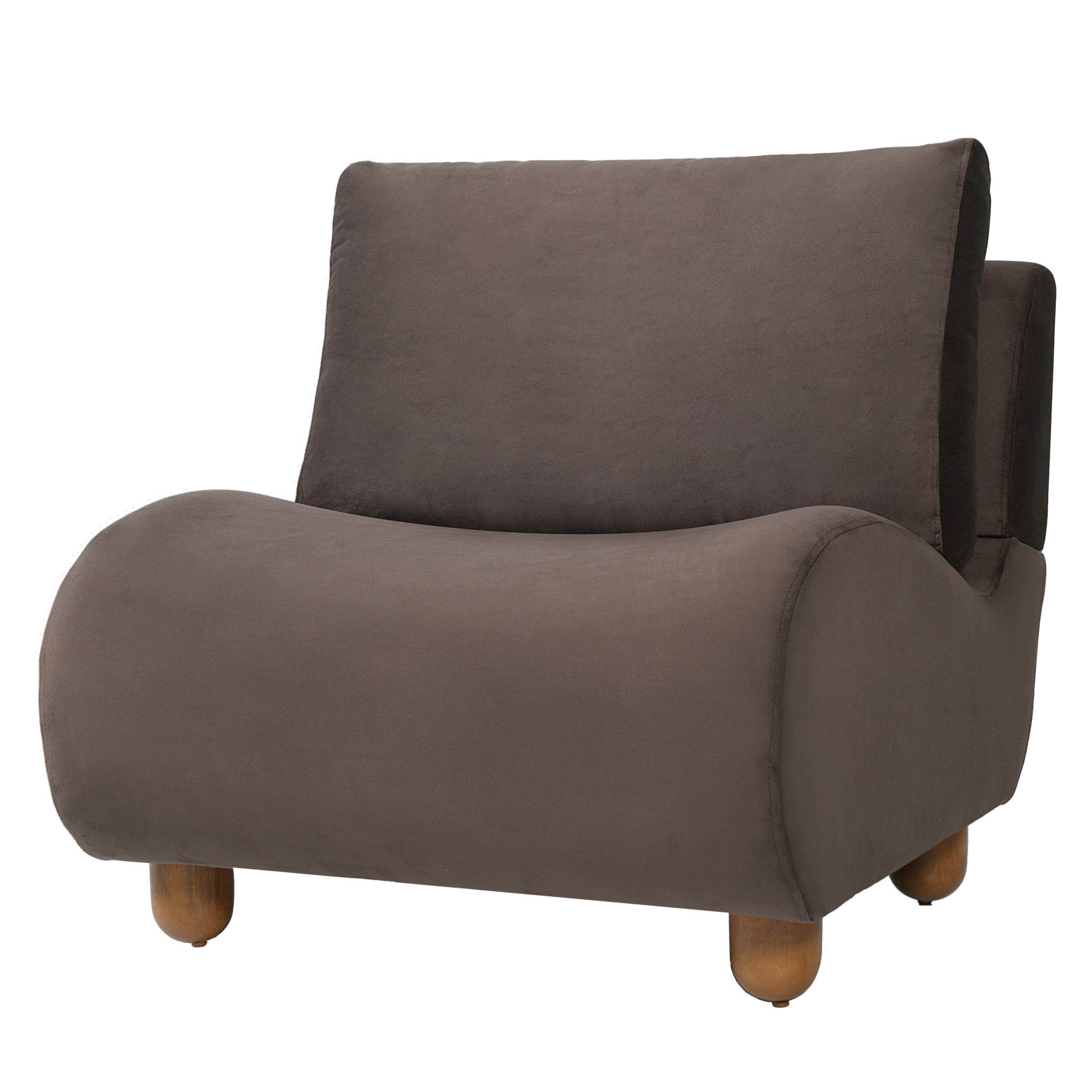 Christopher Knight Home 30.1" Modern Curved Accent Chair, Velvet Upholstered with Wood Legs, Dark Brown
