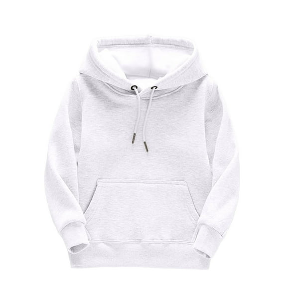 Arlun Girls Solid Color Pullovers Sweatshirts Kids Loose Long Sleeve Drawstring Hoodies Soft Comfortable Baggy Fashion Basic Hooded Pullovers Tops with Pocket for Child White 10-12Years