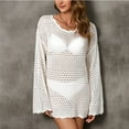 thumbnail image 7 of XPMWRP Women's Long Sleeve Swimsuit Cover Up Summer Beach Vacation Clothes Crochet Knit Bathing Suit Swimwear Mini Dress White M, 7 of 7
