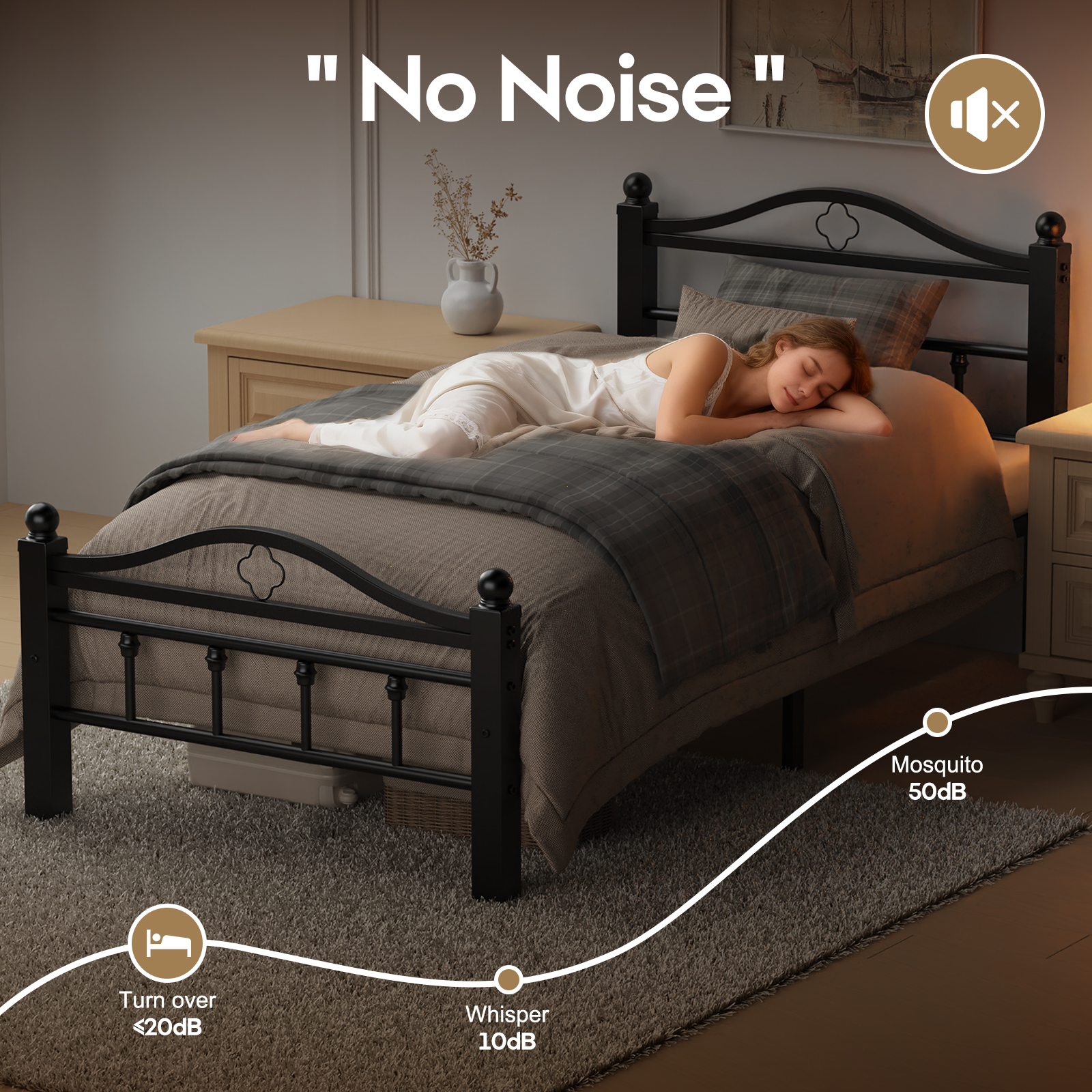 Twin Bed Frames With Headboard -Heavy Duty Twin Size Bed Frame, 1500LBS Capacity & Noise Free Design, 12 Inch Under-Bed Storage, No Box Spring Needed, Easy Assembly, Black