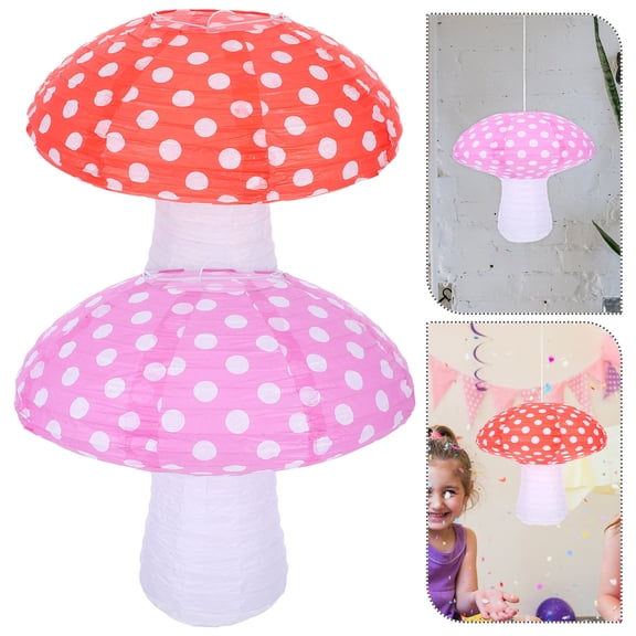 Phenofice 2Pcs Large Paper Mushroom Lanterns in Assorted Colors for Fairy Theme Party Decor