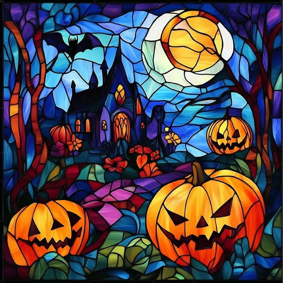 Diamond Art Painting Kits for Adults,Halloween Pumpkin 5D Diamond Painting Dots Art Kits for Adults Beginner, DIY Full Round Gem Crystal Art Paint by Diamond, Home Wall Decor 14x 14 in