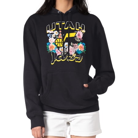 Women s G-III 4Her by Carl Banks Black Utah Jazz Flowers Team Logo Graphic Fleece Pullover Hoodie