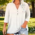 thumbnail image 2 of Htigea Women's Plus Size 3/4 Sleeve T Shirts Notch V-Neck Tunic Tops Casual Loose Fit Pullover Soft Comfy Daily Tees Khaki L, 2 of 5