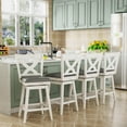 thumbnail image 6 of Swivel Bar Stools Set of 2, 24" Counter Height Swivel Barstools with Solid Footrest & Faux Leather Upholstered Seat, Island Chairs with Back for Kitchen, Dining Room (Antique White), 6 of 7