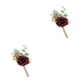 thumbnail image 3 of Qarigey Flores de boda artificiales fijas de forma estable en el ojal para el novio ojal en el ojal rojo vino Vino rojo 2Conjunto, 3 of 6