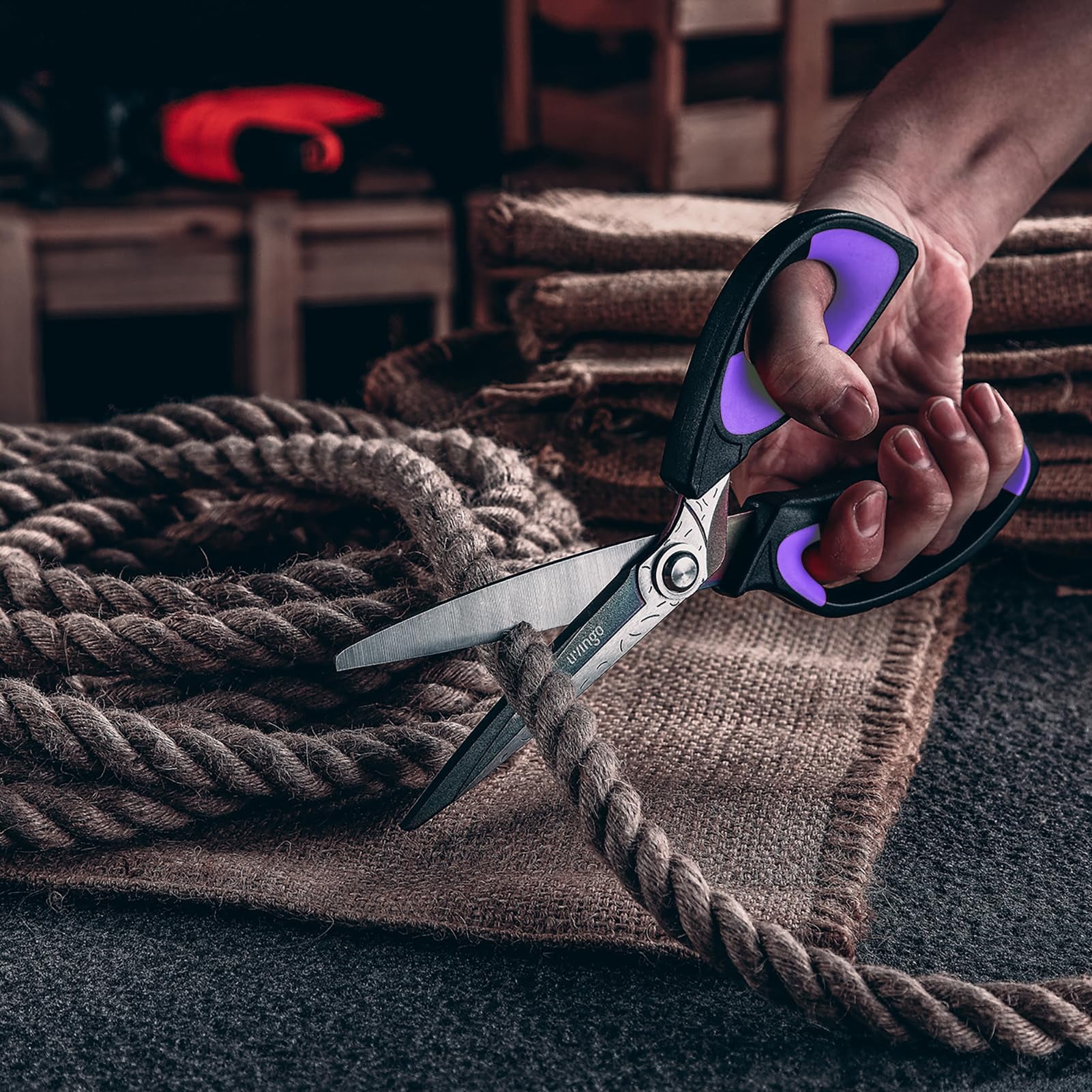 Heavy Duty Industrial Scissors: 10" Utility Stainless Steel All Purpose Titanium Coating Forged Shop Shears For Household Pruning  Gardening Construction Black & Purple