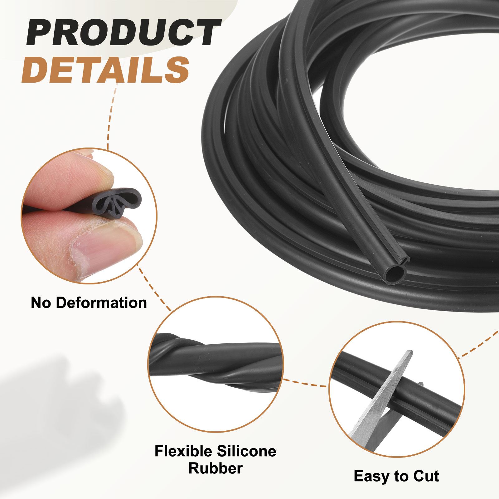 Uxcell Kerf Weather Stripping Seal Strip (19.68ft x 3/8") - Bulb Bubble Kerf Noise Reduction Rubber Flange Window Weatherstrip Seal for Door Frame Windows Card Slot, Black