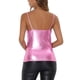 thumbnail image 3 of INSPIRAR CHIC Top sin mangas metálico brillante holográfico de Navidad para mujeres, ajuste ceñido, color rosa M, 3 of 6