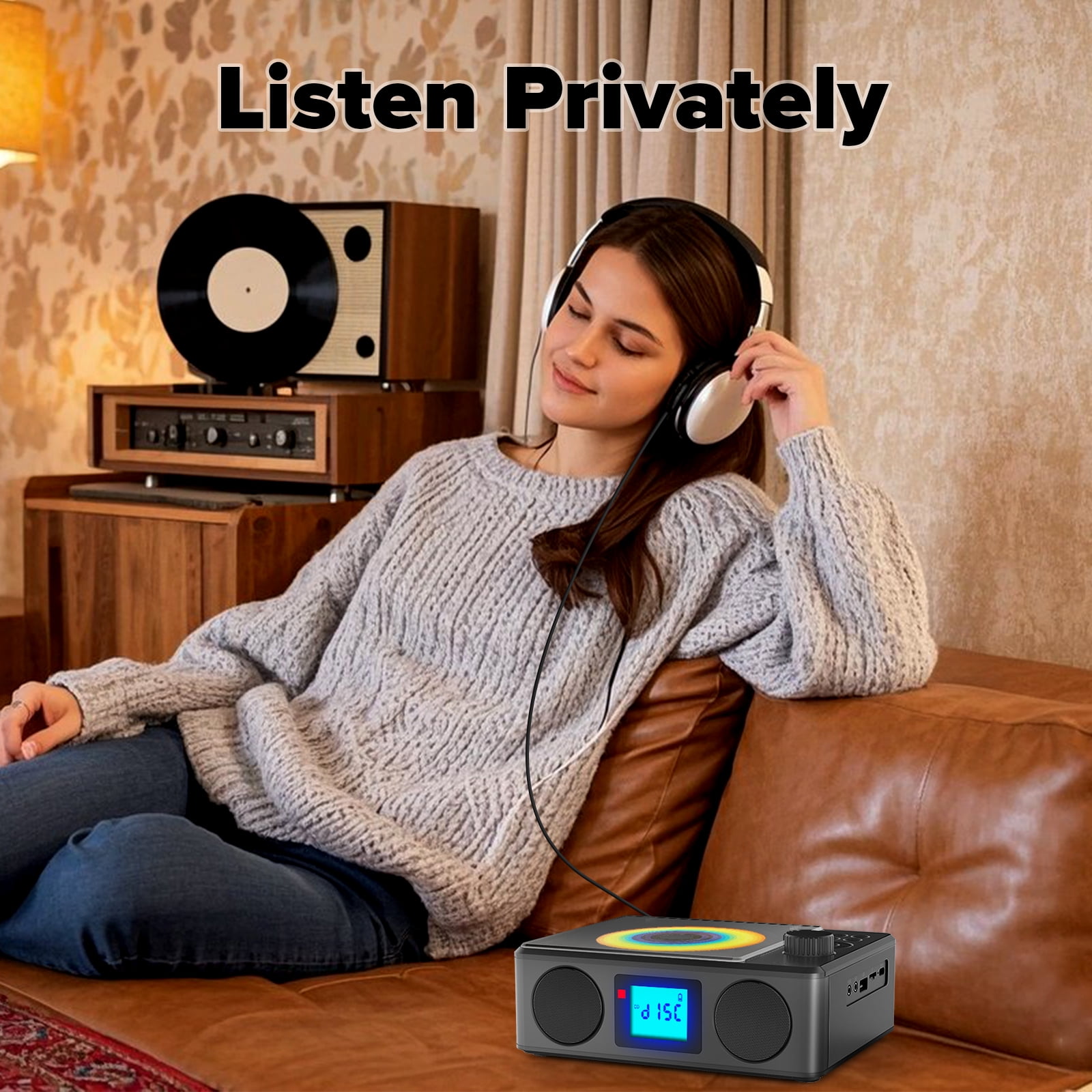 Portable CD Player with Speakers: Rechargeable Bluetooth CD FM Radio with Remote - MP3/USB/TF playable with Stereo Sound - Sleep Timer/LCD Display/Earphone Jack - Music Lover/Nostalgia Gift