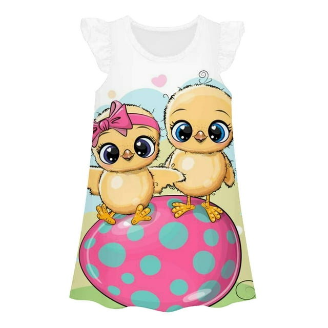 TJAZFJPA Robes de Printemps pour Filles Enfants Filles Mode Mignonne Imprimé Robe de Princesse Robe Décontractée pour Tout-Petits Robes Mignonnes de Printemps pour Tout-Petits