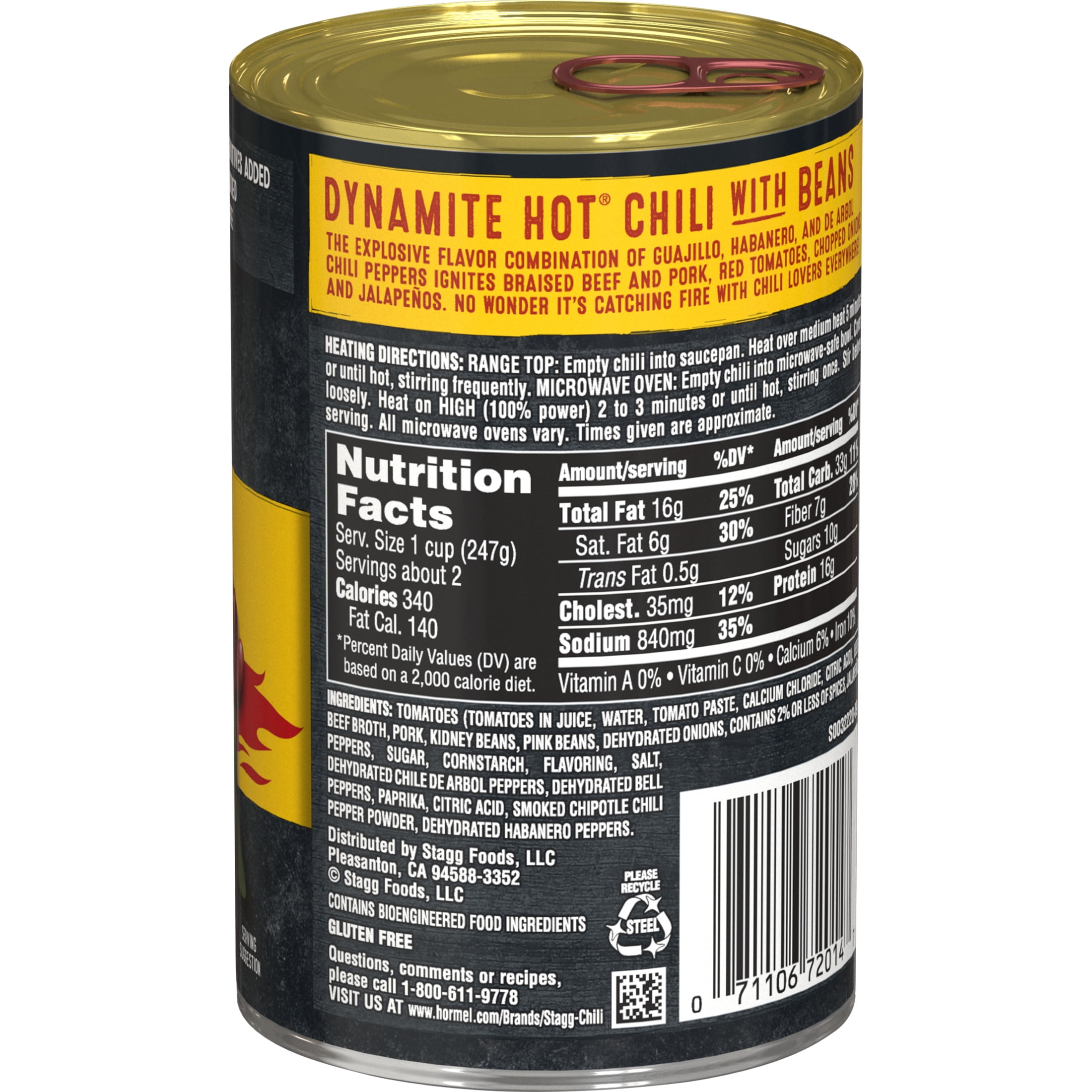 (2 pack) STAGG DYNAMITE HOT Chili with Beans Beef, Shelf-Stable, 15 oz Steel Can