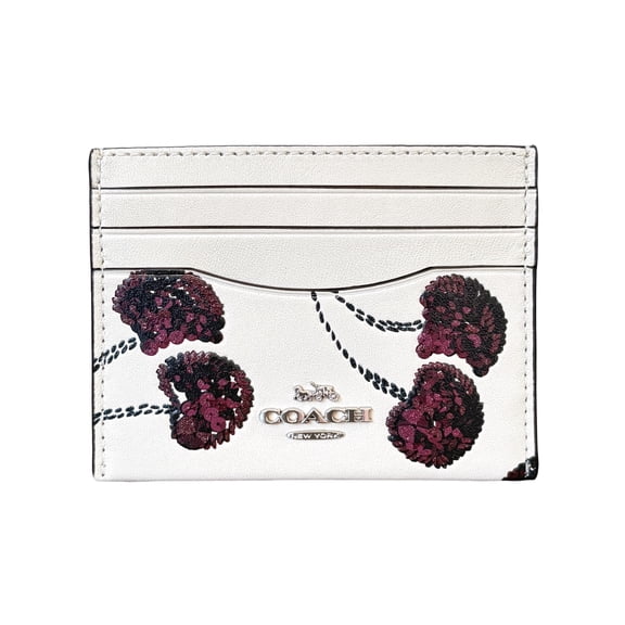 Coach Women’s Slim ID Card Case With Cherry Print (Chalk Multi)