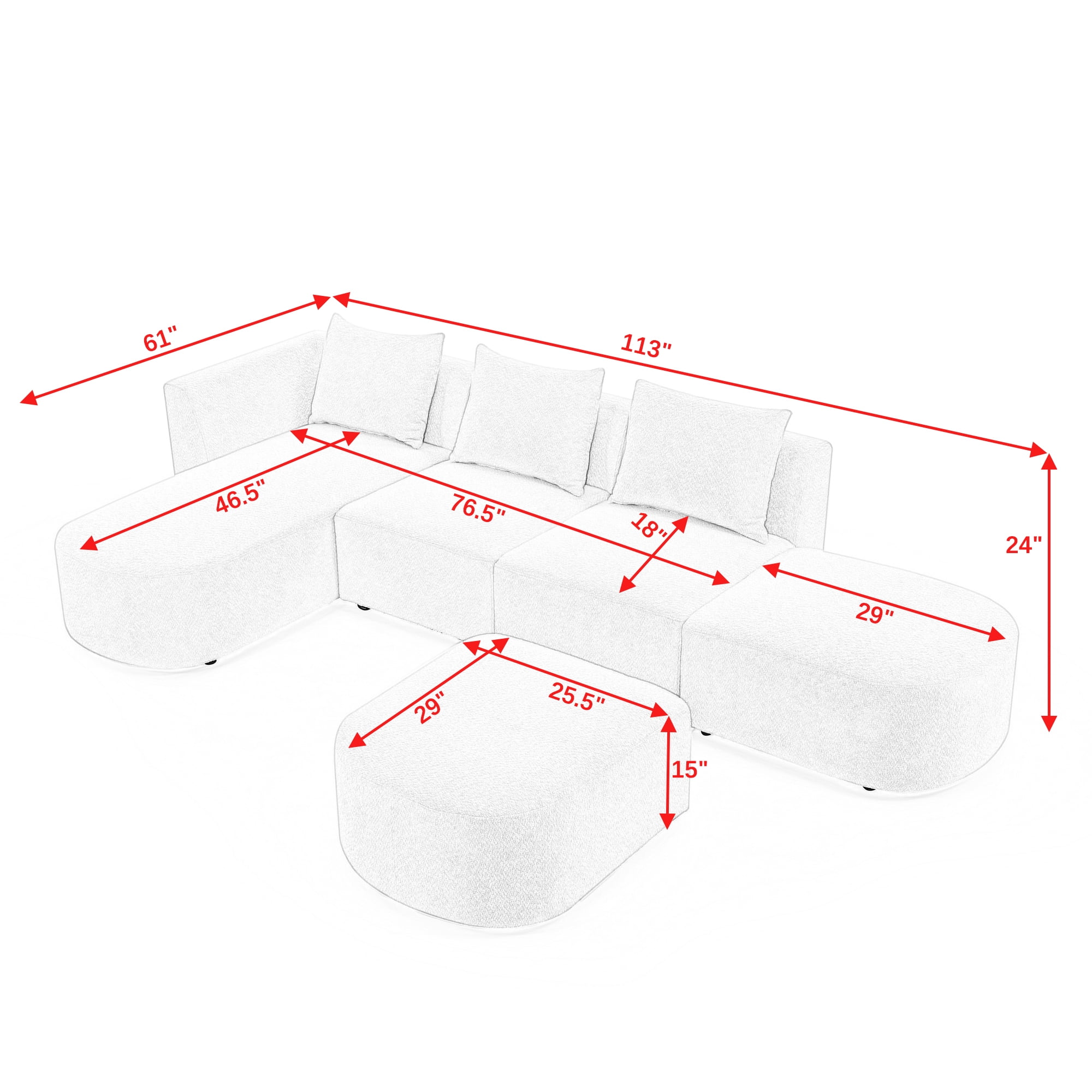 Kadyn 113" L Shape Sectional Sofa, Modern Sofa Couch with Right Side Chaise and Ottoman, Pillows, 5-Seater Modular Sofa for Small Space Living Room, Beige Kadyn 113" L Shape Sectional Sofa, Modern Sofa Couch with Right Side Chaise and Ottoman, Pillows, 5-Seater Modular Sofa for Small Space Living Room, Beige