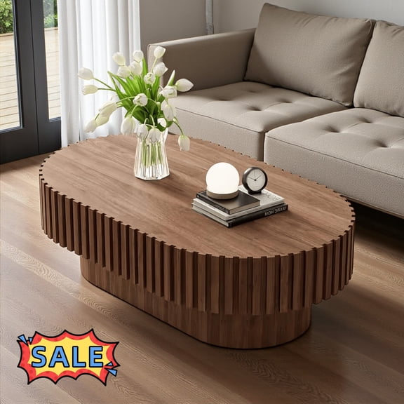 Tcbosik Oval Coffee Table with Pedestal, Modern Cocktail Table, 43 Inch Center Table for Living Room, Brown