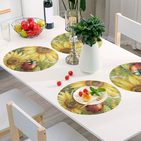 

Round Grid Placemat One Sizex1 Round Placemat PVC Plate Mat，15.4 Inch Non-Slip and Heat Resistant Table Placemat Dining Room Placemat Big Red Ladybug