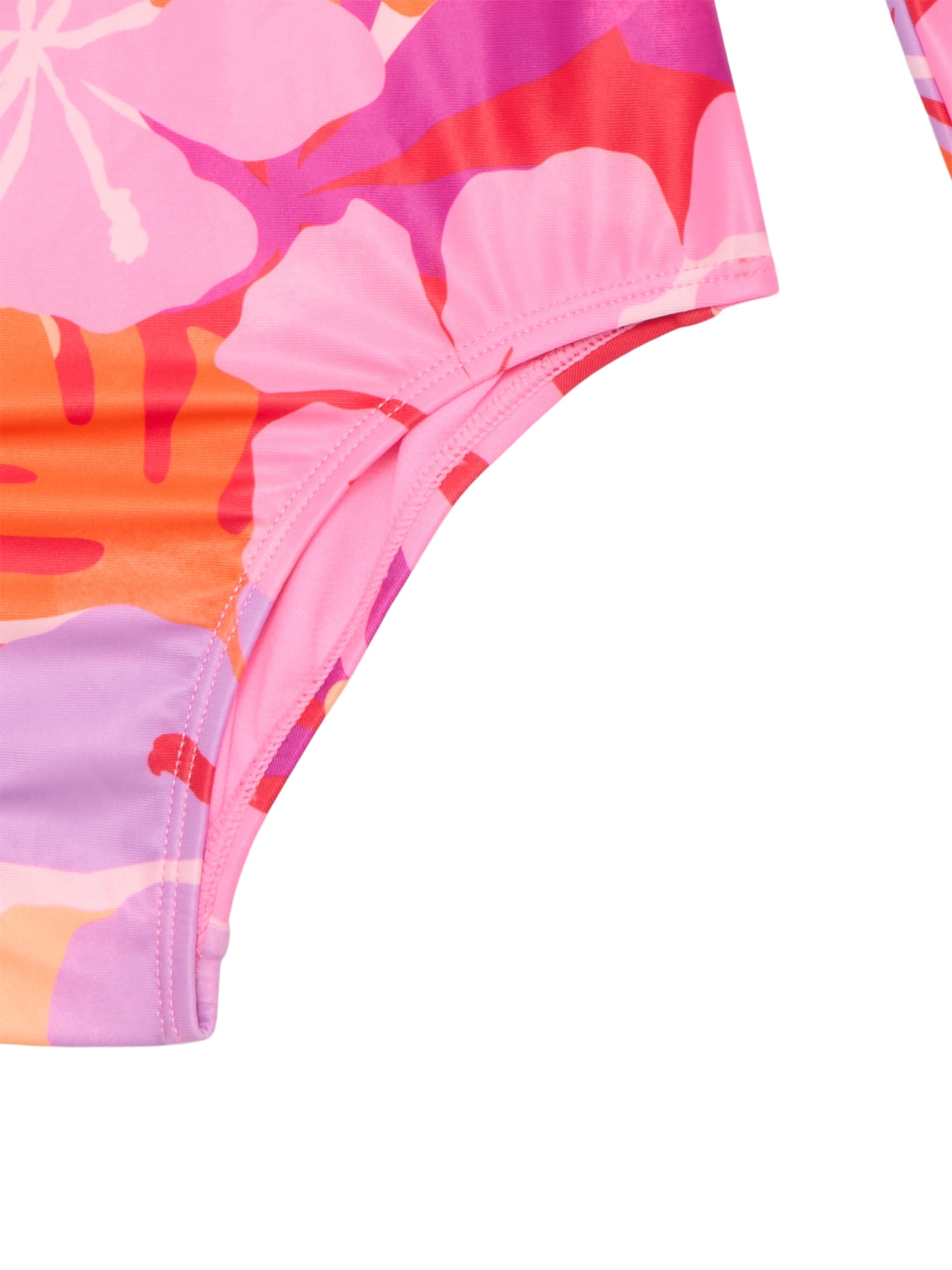 Wonder Nation Girls Zip Up Rash Guard One Piece Swimsuit with Long Sleeves, Sizes 4-16