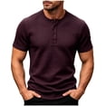 thumbnail image 3 of Liweisiy Men's Textured Henley T-Shirt Short Sleeve Notch Neck Solid Color Tees Casual Athletic Summer Tops Wine XL, 3 of 10