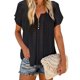 thumbnail image 4 of Puntoco 2024, tops a la moda de verano para mujer, blusas informales de manga corta con ojal de encaje y cuello en V liso para mujer, 4 of 6