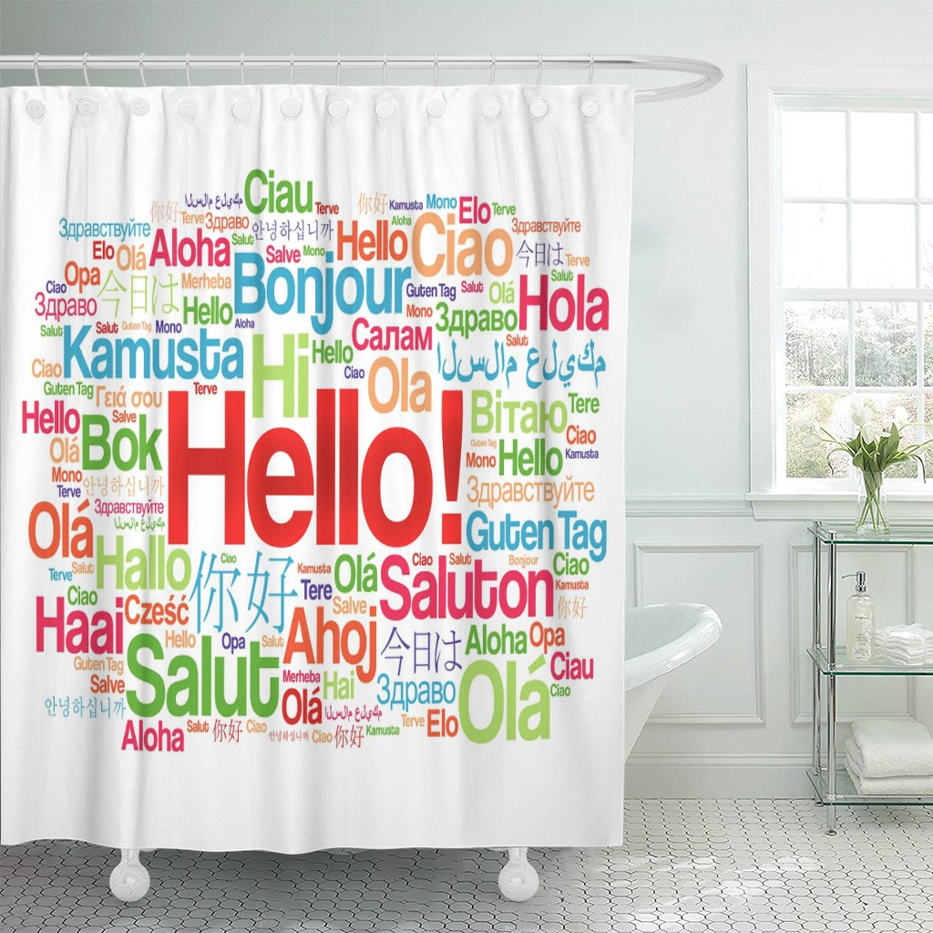 PKNMT Diversity Hello Word Cloud in Different Languages of The Shower Curtain 60x72 inches