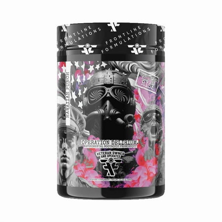 Frontline Formulations Operation Delirium Pre-Workout Powder, 6g L-Citrulline, 169mg Caffeine, Hawaiian Punch, 25 Servings