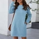 thumbnail image 4 of Vestido de manga larga Prolriy para mujer, cuello redondo, manga larga, suéter para mujer, vestido de cintura alta, vestidos de mujer, azul XL, 4 of 4