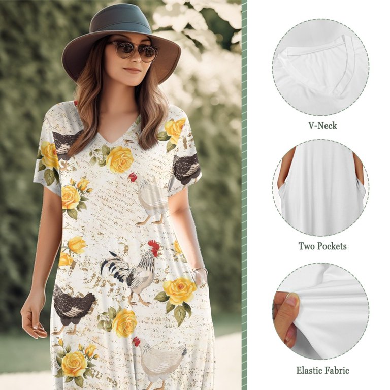 Yuyamidu Chicken Summer Casual Maxi Dress Yellow Flower Elegant Dresses for  Women Formal Plus Size XL Summer Fall V Neck Dress Flower Long-Length  Dresses Fashion Short Sleeve Outfits - Walmart.com