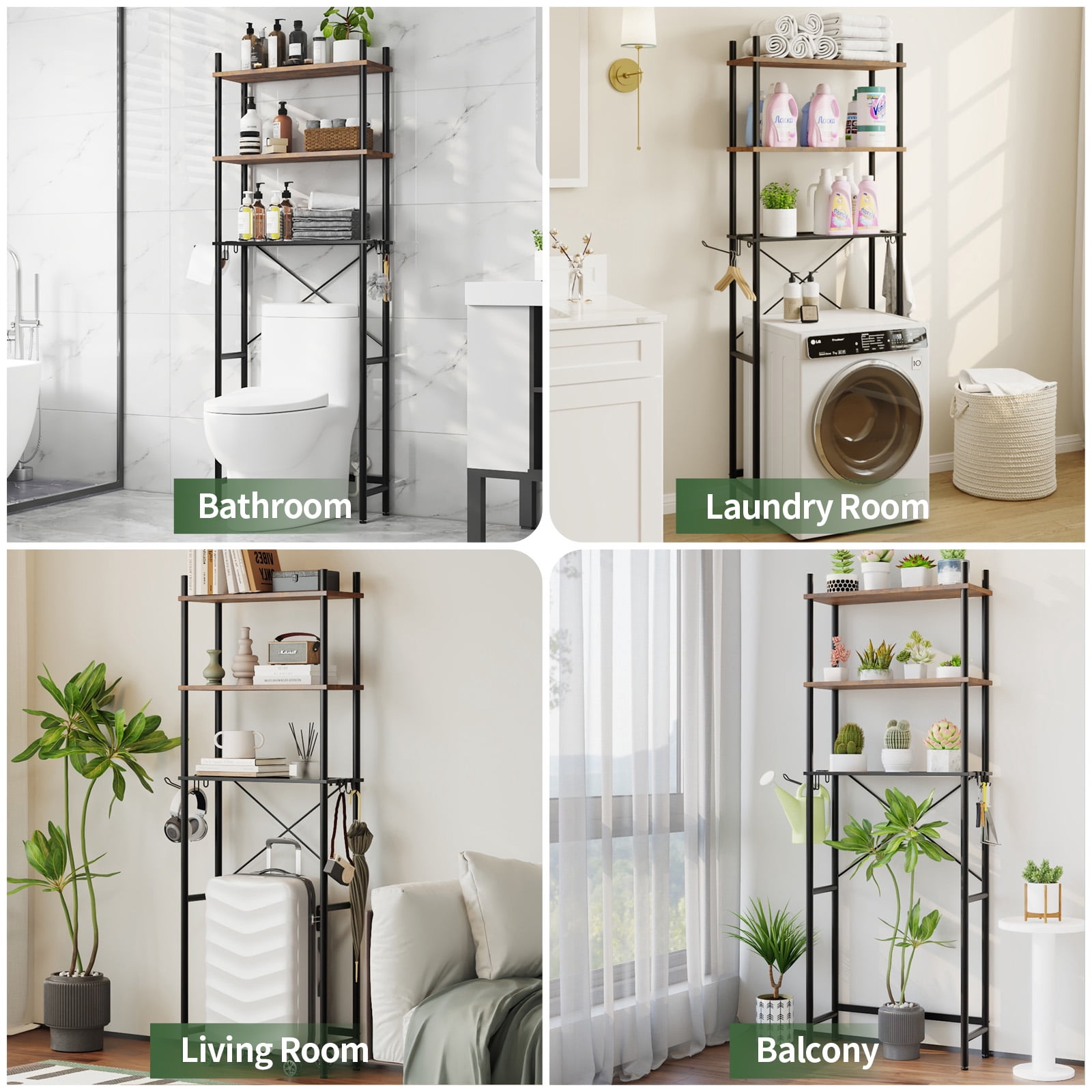 Capri 3-Shelf Over the Toilet Storage, Freestanding Metal Bathroom Organizers and Storage Shelf with Toilet Paper Holder, Rustic Brown