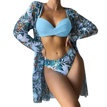 Swimming Costume Women 3 Piece High Waisted Bikini Set with Cover Up Swimsuit Sale Swimwear Beach Bathing Suit Ladies Clearance