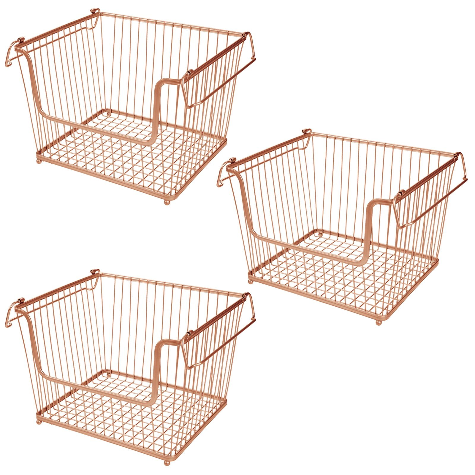 mDesign Stackable Kitchen Pantry Storage Basket with Handles, 3 Pack