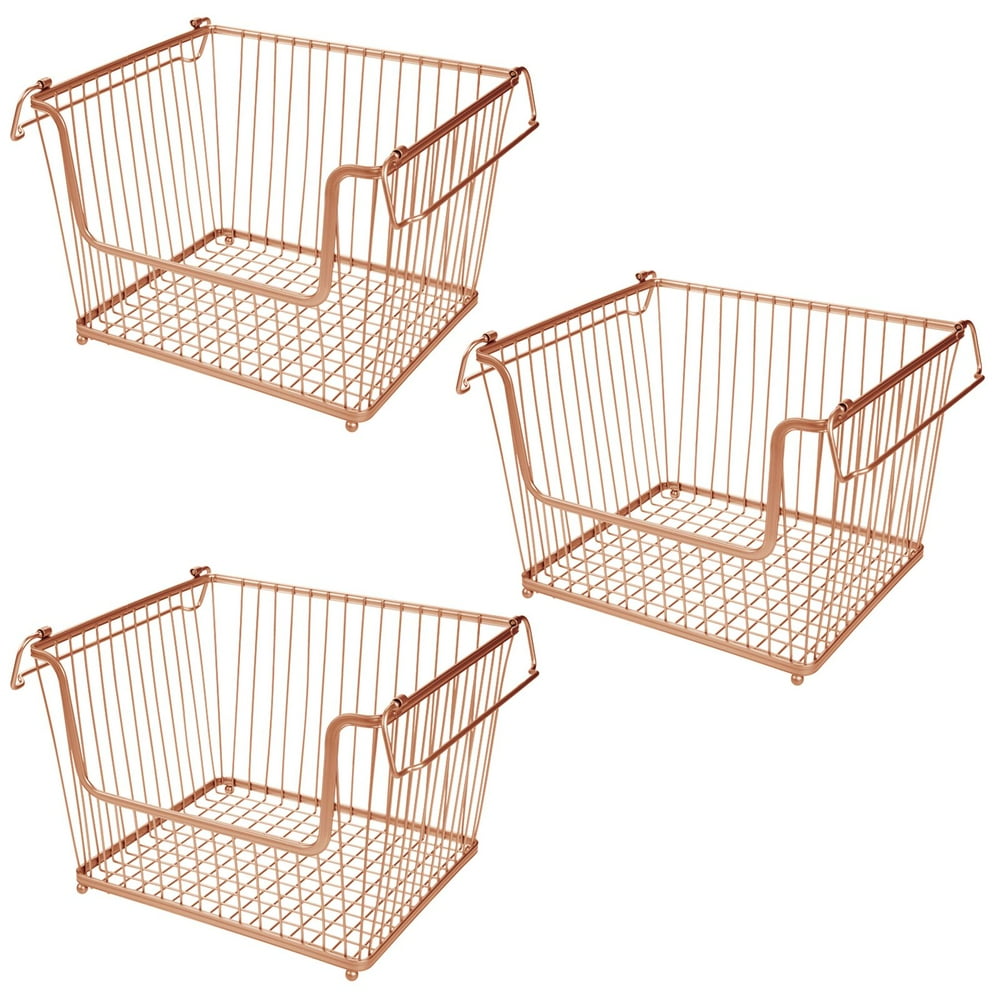 mDesign Stackable Kitchen Pantry Storage Basket with Handles, 3 Pack