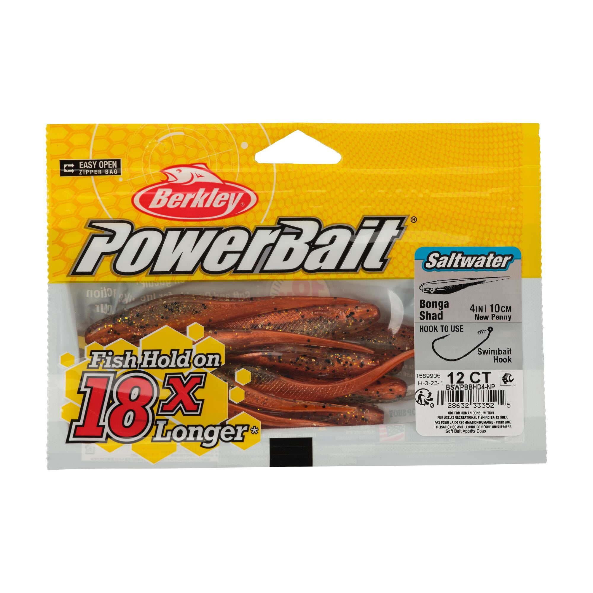 Berkley PowerBait® Saltwater Bonga Shad, 4 in, Jerkbaits, New Penny (12-count)