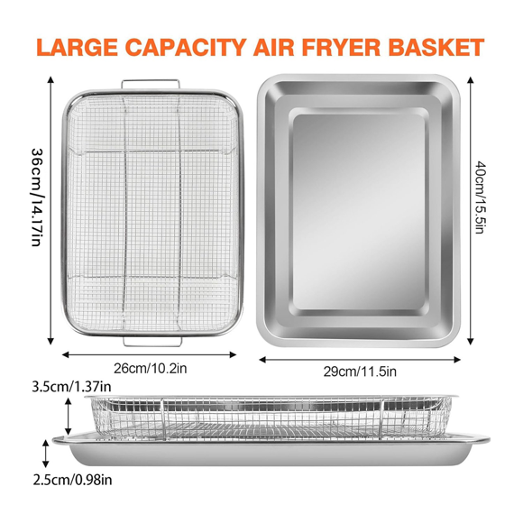 Air Fryer Basket for Oven Stainless Steel, Air Fryer Accessories Oven Rack and Crisper Tray, Nonstick