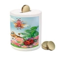 thumbnail image 3 of Garden Piggy Bank, Gardening Theme Illustration of Butterfly Ladybug Worm Flowers and Grass, Ceramic Coin Bank Money Box for Cash Saving, 3.6" X 3.2", Jade Green Fern Green, by Ambesonne, 3 of 4