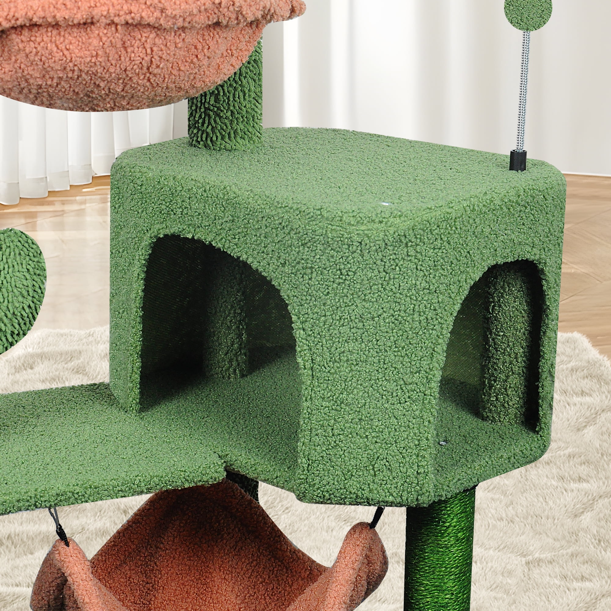 AIWIKIDE 39.37 inch Cactus Cat Tree Tower with Condo and Big Hammock for Indoor Small Cats, Green