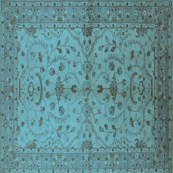 Ahgly Company Indoor Square Oriental Light Blue Industrial Area Rugs, 7' Square