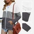 thumbnail image 3 of SWQZVT Hoodies for Womens Zip Up Hoodie Long Sleeve Shirts Lightweight Hooded Sweatshirts Fall Winter Tops Coat Pullover Color Block Fashion Pockets Jacket Trendy White Size L, 3 of 7