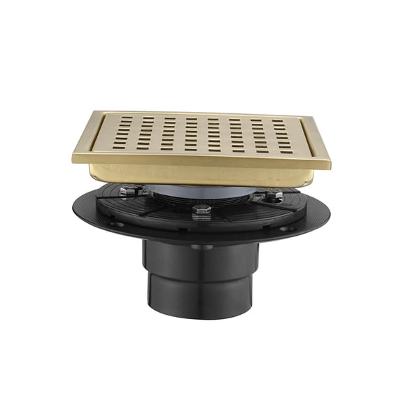 JERFIT 6" Square Shower Drain Cover, Brushed Gold Stainless Steel Bathroom Floor Drain Grates with Detachable Grid for Easy Cleaning, Rust-Resistant