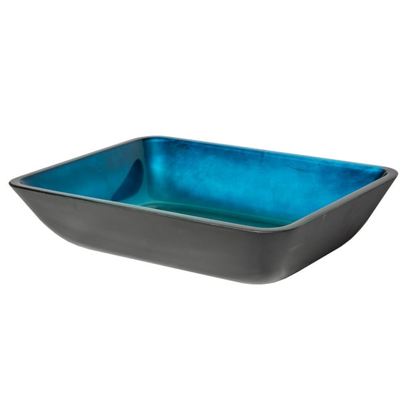 Rectangular Turquoise Blue Foil Glass Vessel Sink with Black Exterior