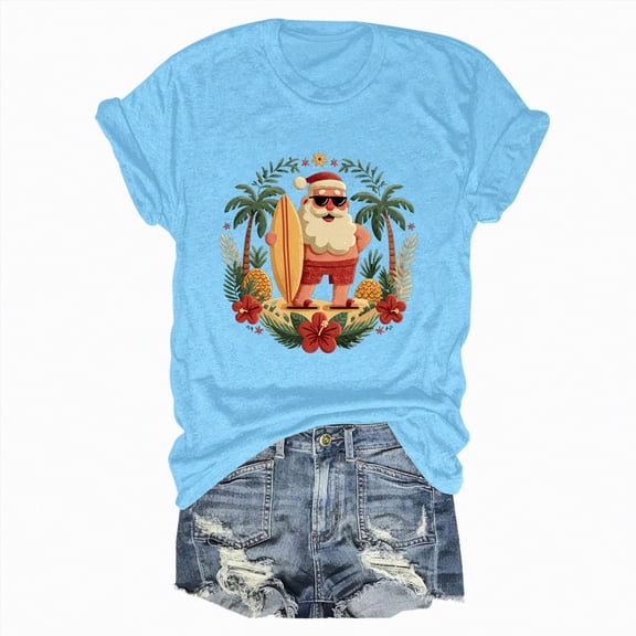 Drie Christmas Girls Tshirt Womens Summer Tops T Shirts Business Casual Dressy Spring Fashion Outfits Cute Trendy Clothes Sky Blue,XXXL