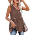 thumbnail image 1 of Camiseta sin mangas con cuello en V para mujer, informal, con dobladillo suelto, transpirable, para verano, sin mangas, 1 of 6