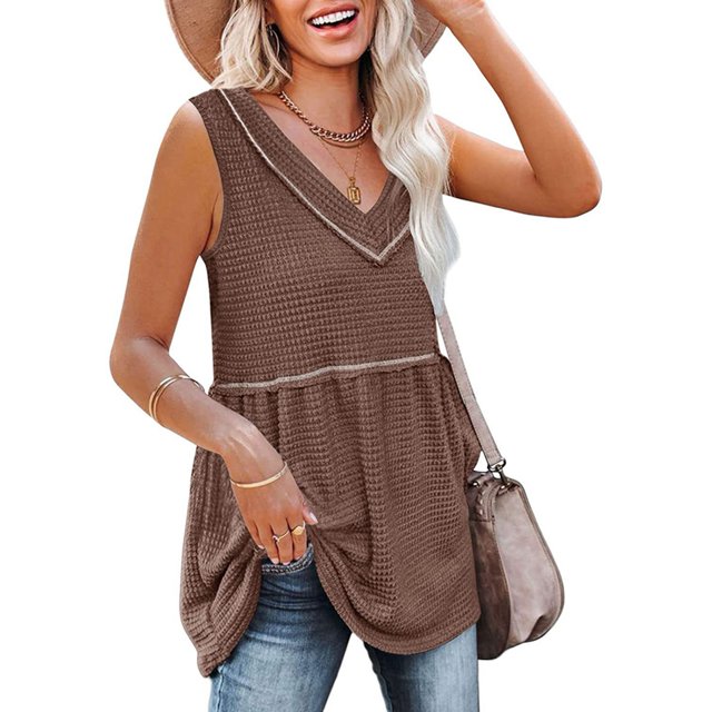 Camiseta sin mangas con cuello en V para mujer, informal, con dobladillo suelto, transpirable, para verano, sin mangas