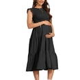 thumbnail image 4 of Spencer Maternity Long Dress Short Sleeve Pregnancy Dresses Smocked Casual Dress for Baby Shower Photoshoot Maternity Outfits, 4 of 10