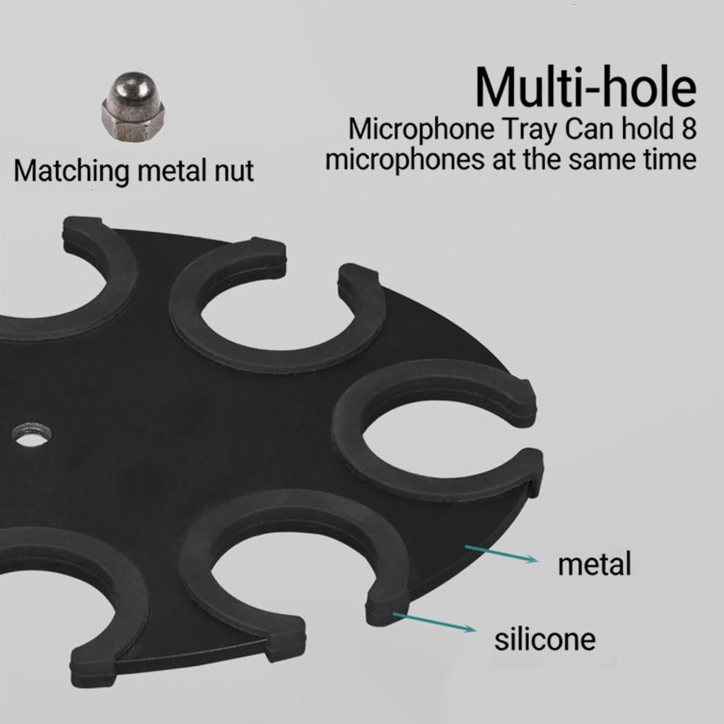 Adjustable Height Microphone Stand Tray Holds Up To 8 Mics For Stage And Studio Use