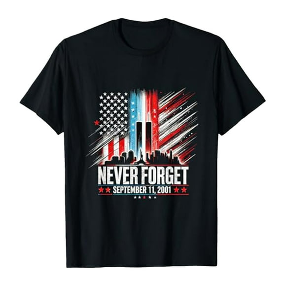 toraway Summer Clothes Men's T Shirts Graphic Tall Men's Never Forget September 11 2001 Memorial Day Short Sleeve Round Neck T Shirt Floral Fashion Trend Bottoming Shirt XXXL
