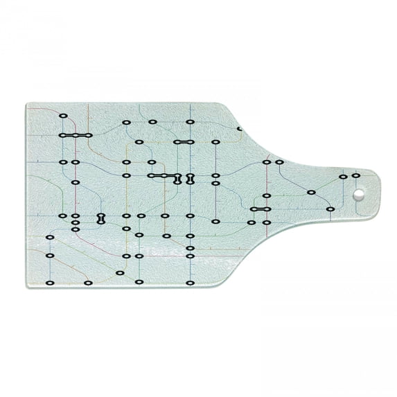 Map Cutting Board, Colorful Thin Lines Metro Scheme Transportation Network Diagram Outline Urban City Life, Tempered Glass Cutting and Serving Board, Wine Bottle Shape, Multicolor, by Ambesonne